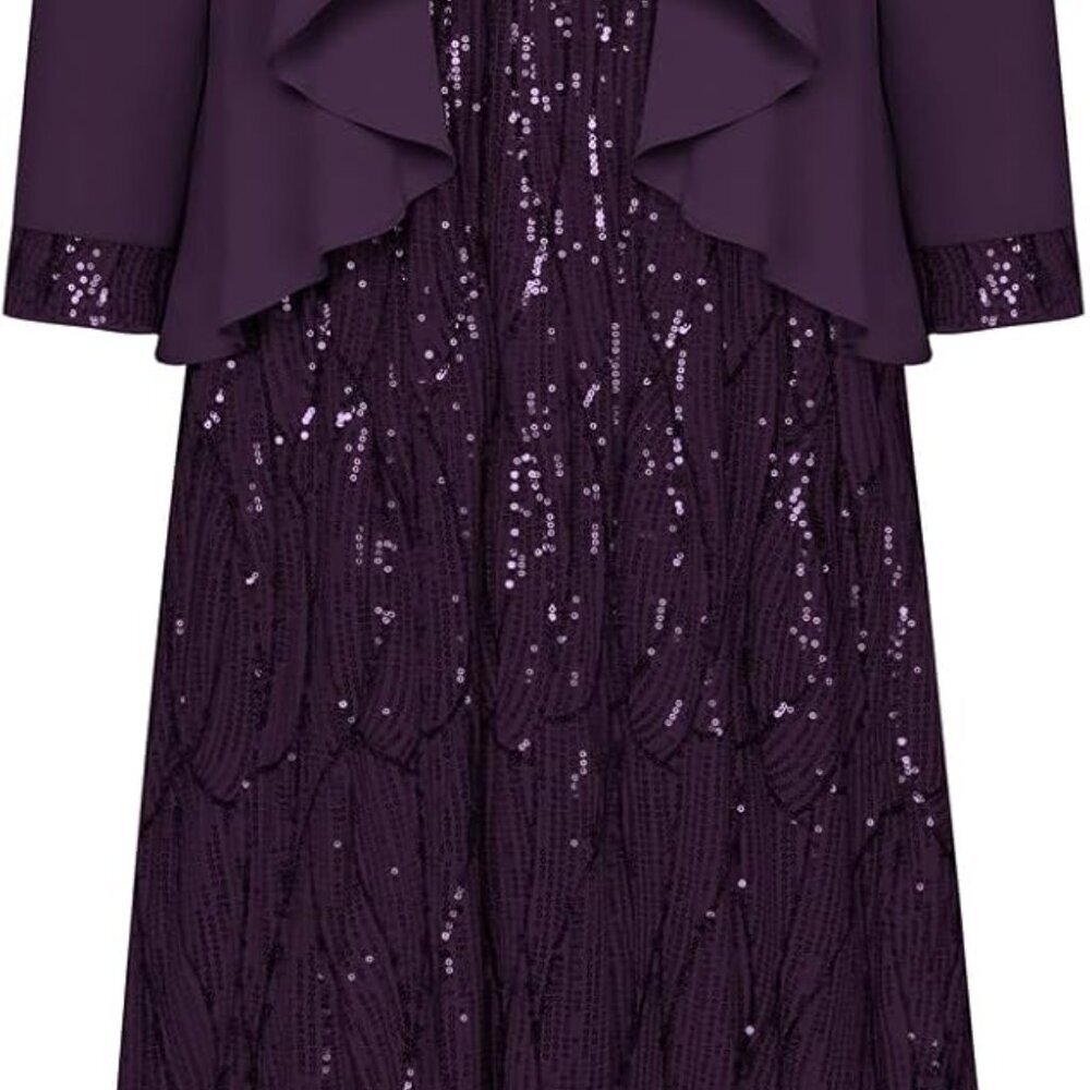 Women's Two Piece Sequin Dress With Jacket Formal Elegant Homecoming